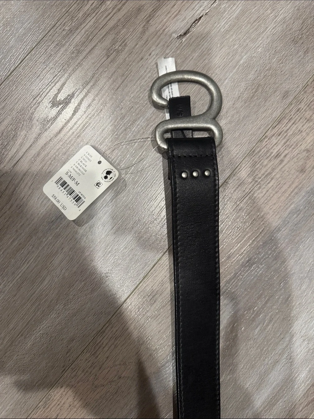 BRAND NEW! Free People Black Leather Belt with Double Loop Silver Buckle